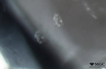 Two phase inclusion in natural aquamarine. View mode - dark field lighting.