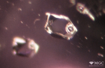 Two-phase (gas-liquid) inclusions in amethyst. View mode - dark lighting.