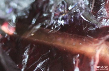 Fragment of seed in synthetic amethyst. View mode - dark lighting.