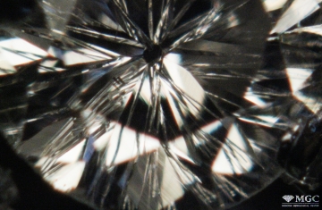Elongated prismatic inclusions in natural diamond. View mode - reflected light.
