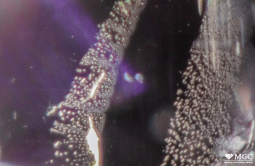 Veil of two-phase inclusions in natural tanzanite. Viewing conditions - dark-field lighting.