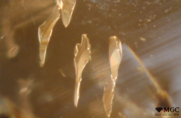 Mineral inclusions in natural citrine (deposit Volodarsk-Volynskoe, Ukraine). View mode - dark field lighting
