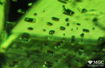 Multiphase inclusions type reverse crystal. View mode - dark field lighting