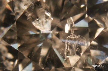 Включение типа "алмаз-в-алмазе" в природном алмазе. Режим просмотра - тёмнопольное освещение.